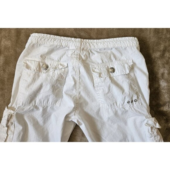 True Religion Womens Military Cargo Pants 26 White Straight Adjustable Waist/Leg - Picture 9 of 16